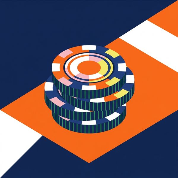 Isometric casino chip stack in navy and orange
