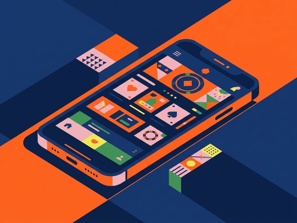 Smartphone displaying casino layout in flat vector